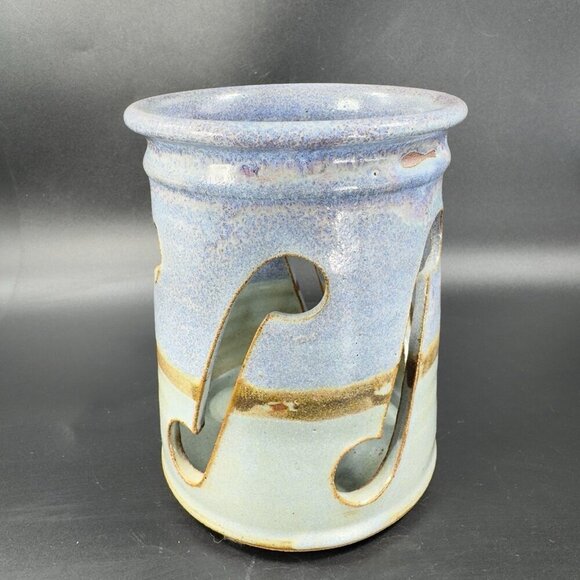 Vintage Red Rock Pottery Stoneware Tea Light Holder Votive Hand Carved Signed - Picture 11 of 13